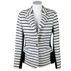 Ivanka Trump Fitted Blazer Black Ivory  Stripe Size 4